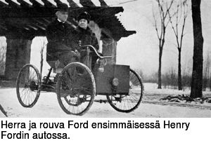 Herra ja rouva Ford ensimmisess Henry Fordin autossa.