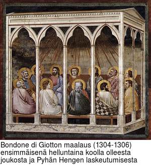 Bondone di Giotton maalaus (1304-1306) ensimmisen helluntaina koolla olleesta joukosta ja Pyhn Hengen laskeutumisesta