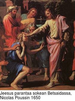 Jeesus parantaa sokean Betsaidassa, Nicolas Poussin 1650