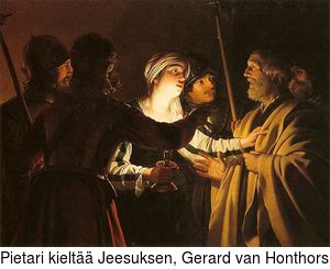 Pietari kielt Jeesuksen, Gerard van Honthorst