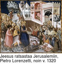 Jeesus ratsastaa Jerusalemiin, Pietro Lorenzetti, noin v. 1320