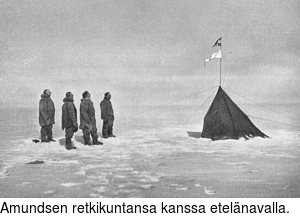 Amundsen retkikuntansa kanssa etelnavalla.