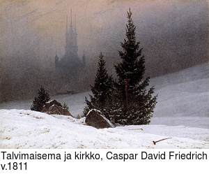 Talvimaisema ja kirkko, Caspar David Friedrich, v.1811