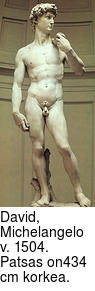 David, Michelangelo v. 1504. Patsas on434 cm korkea.