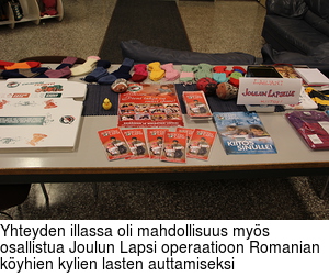 Yhteyden illassa oli mahdollisuus mys osallistua Joulun Lapsi operaatioon Romanian kyhien kylien lasten auttamiseksi