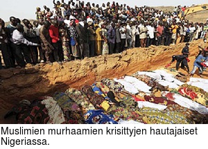Muslimien murhaamien krisittyjen hautajaiset Nigeriassa.